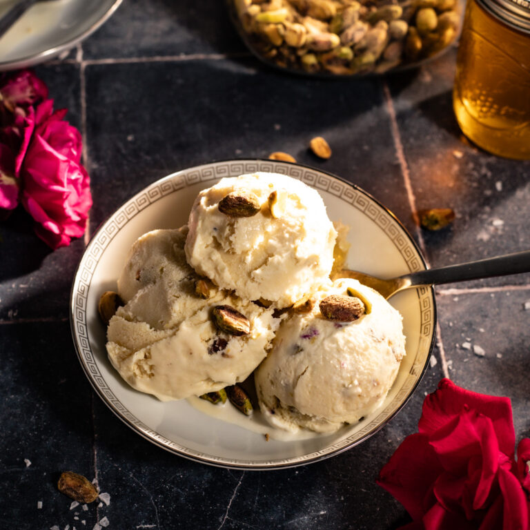 rose and pistachio ice cream