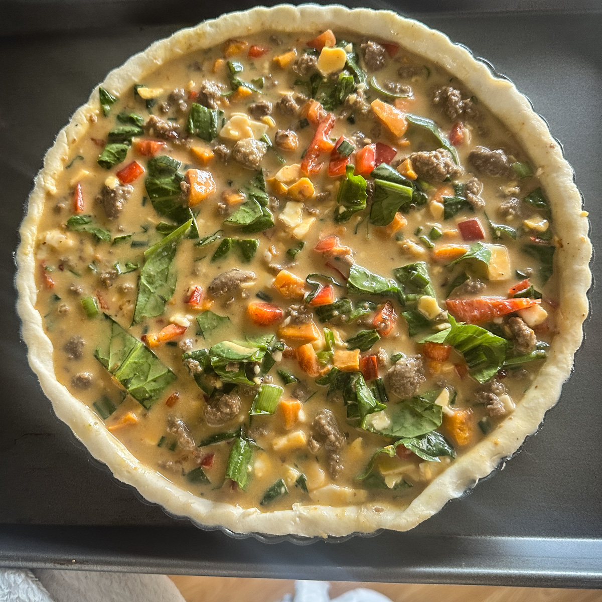 mix all the ingredients and divide in two crusts.