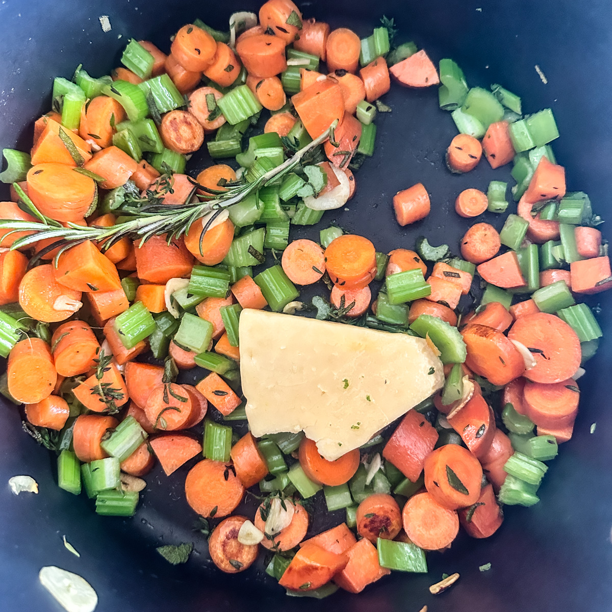 sautéed carrot and celery with parm rind