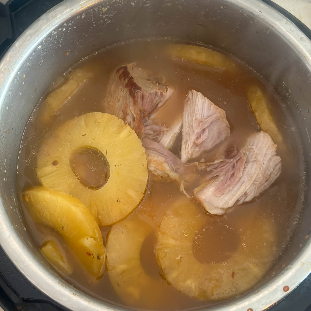 once pressure is released, separate liquid and shred meat.