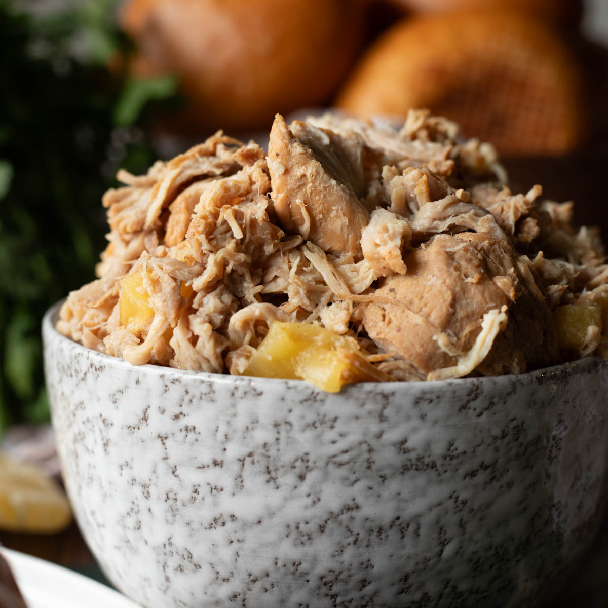 Shredded pork roast.