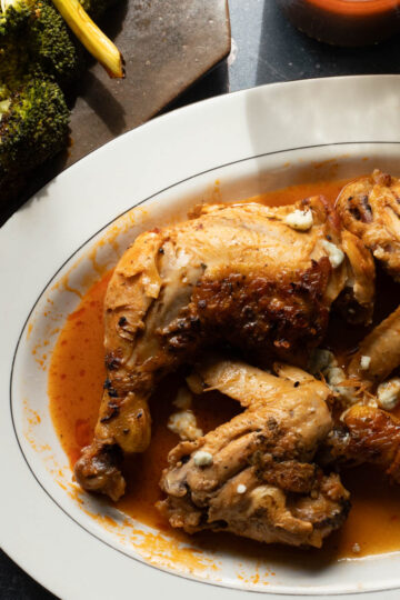 Braised Buffalo Chicken with a side of broccoli